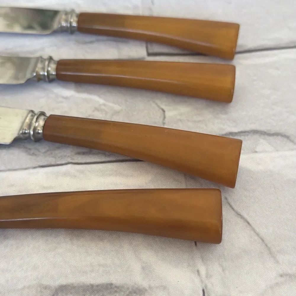 50/60’s Bakelite Butterscotch Set Of 4 Knives LATHAM & OWEN SHEFFIELD ENGLAND